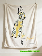 Fendi Yellow Green Floral Maxi Dress Fashion Sketch Flannel Throw Blanket IMG_9608